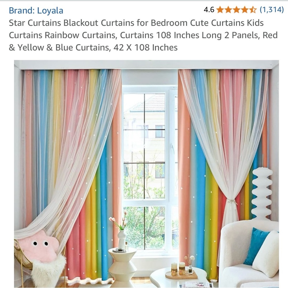 Loyala brand Star Blackout Curtains - Bedroom & Kids
Rainbow Curtains
